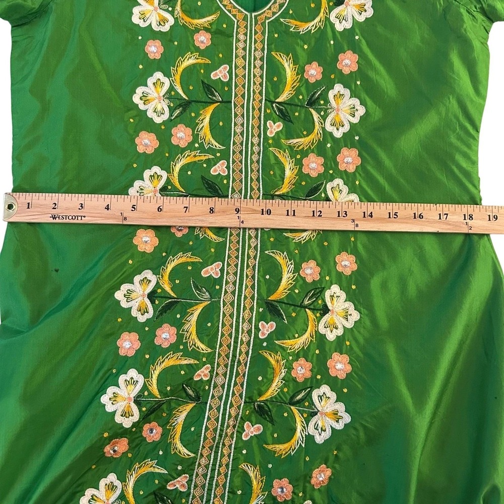 Vintage Embroidered Kaftan Midi Dress Green Good - Picture 8 of 16